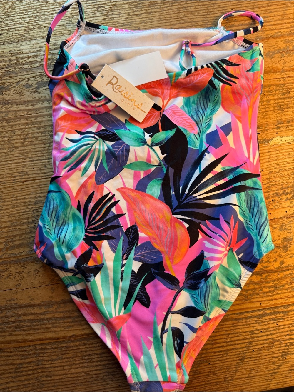 Raisins Kids Tropical Leaf One-Piece Swimsuit - Pink, Teal, Black